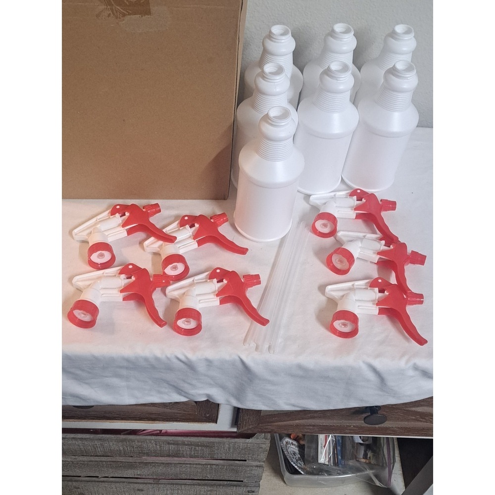 7 Pack 16oz Spray Bottles Empty Plastic Cleaner Bottles Red White Set